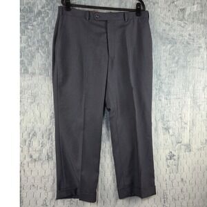 Superior 150s Navy Blue Dress Pants Mens 38W 26L Cuffed Flat Front Italy Design